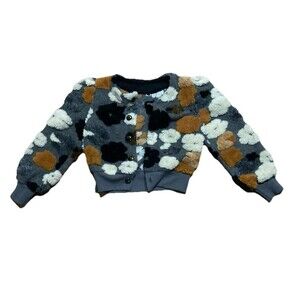 Women's Floral 3D Vintage Cropped Bomber Jacket sweater Fall Size C measurements